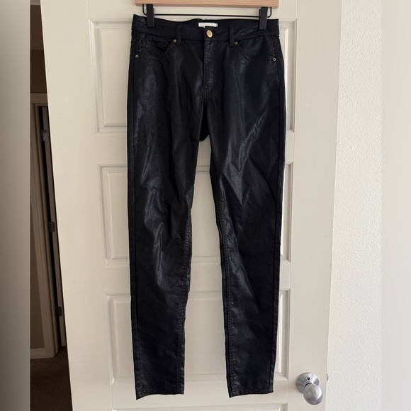 Black Coated Skinny Jeans Faux Leather Look Stretch H&M Size 6 - Picture 1 of 4